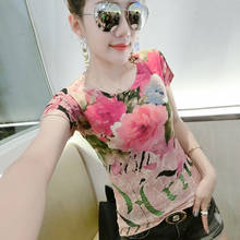 #5905 Summer 3D Floral Printed T Shirt Women Short Sleeve Casual Vintage Tight T-shirt Female O-Neck Thin Sexy Womens Tee Shirts 2024 - buy cheap