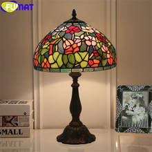 FUMAT tiffany style desk light red rose pink orchid green leaf stained glass table lamp handcraft home decor dia 30cm lampshade 2024 - buy cheap