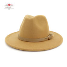 QBHAT-cinturón a la moda para dama, sombrero Formal de Jazz con hebilla, sombrero de fieltro de lana, sombrero de fieltro, sombrero plano, tocado de Carnaval 2024 - compra barato