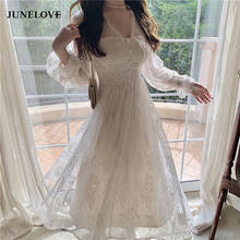 JuneLove Fairy Elegant Dress Women Casual Party Vintage Dress Female Retro Long Sleeve Sexy Lace Dress Korean Spring Vestidos 2024 - buy cheap