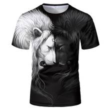 Мужская и женская футболка с коротким рукавом, забавная футболка с 3D-принтом льва, лето 2021 2024 - купить недорого