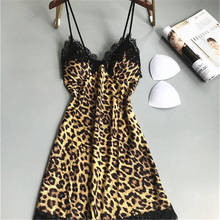 Camisola de renda sensual com estampa de leopardo, camisola com almofada para o peito, saia de festa feminina, roupa de dormir na moda de casa 2024 - compre barato