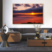 Pintura en lienzo de paisaje de puesta de sol de montaña, carteles e impresiones, imagen artística de pared moderna para decoración del hogar y sala de estar 2024 - compra barato
