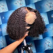 Peluca rizada Afro para mujer, cabello humano con encaje frontal 13x4, Remy, nudos blanqueados 2024 - compra barato