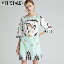 MIUXIMAO 2021 Spring Summer  Diamonds Harp Star Print Medium Sleeve  O-neck Elegant Fashion Vestidos Vintage Dress Women 2024 - buy cheap