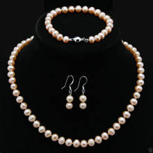 Натуральный 7-8 мм розовый Akoya культивированный жемчуг ожерелье браслет серьги комплект ювелирных изделий 2024 - купить недорого