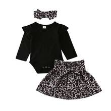 3PCS Set Infant Baby Girl Autumn Spring Clothes Long Sleeve Romper Leopard Skirt Headwear Outfit 0-12 Months 2024 - buy cheap