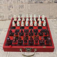 Антикварная деревянная складная шахматная доска, новый антикварный набор с шахматной доской, средняя Терракотовая Шахматная часть, трехмерный персонаж 2024 - купить недорого