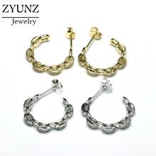 4 Pairs, Circle Chain Stud Earrings Jewelry CZ Micro Paved Cubic Zircon Fashion Earrings 2024 - buy cheap