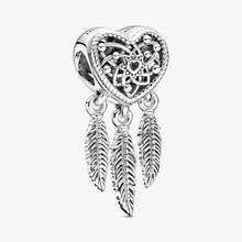 100% Real 925 Sterling Silver Openwork Heart & Three Feathers Dreamcatcher Charm Beads for Jewelry Making Fits Pandora Bracelet 2024 - buy cheap