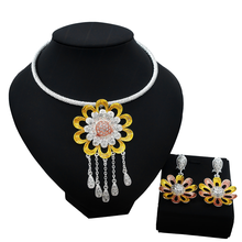 Yulaili Elegant Design Flower Shape Choker Necklace Drop Earrings Alloy Jewelry Sets For Women Costume Accessories Wholesale 2024 - buy cheap