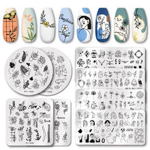 Pict you placas de estampagem de unhas, estêncil para arte de unha, com desenhos de linha, imagens, tema, design de unhas 2024 - compre barato