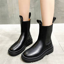 Estilo coreano chelsea botas para mulher casual sapatos de couro original preto plataforma boot outono inverno curto botas femme botines 2024 - compre barato