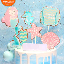 1 Set Beautiful Happy Birthday Mermaid Cake Topper Shell Sea Star Theme Cake Decoration Fairy Party Pops Supplies 2024 - buy cheap