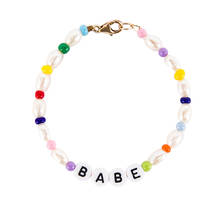 Pulseira artesanal com contas coloridas, bracelete personalizado com letras e braços, presente único para amigos, pérolas naturais 2024 - compre barato