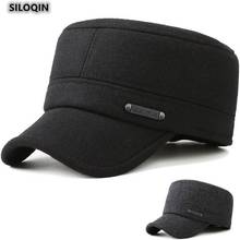 SILOQIN Men's Flat Cap Winter Thicken Woolen Fashion Military Hats Adjustable Size Thermal Earmuffs Brands Snapback Caps New 2024 - buy cheap