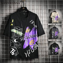 LIFENWENNA-Camiseta con estampado de grafiti para hombre, camisa de manga corta con cuello redondo, informal, divertida, Hip Hop, de verano, M-5XL 2024 - compra barato