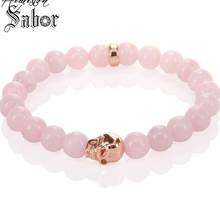 8mm Pink Stone Bead & Rose Gold Skull Bead Elastic Bracelet Jewelry Gift for Women Wholesale 292 thomas jewellery 2024 - buy cheap
