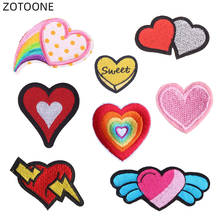 ZOTOONE Embroidered Heart Patches for Clothing Jeans Iron on Cute Patch for Kids DIY Stripe Stickers Thermal Appliques Badges E 2024 - buy cheap