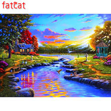 FATCAT-pintura de diamante artesanal, mosaico completo de Río, puesta de sol, paisaje, punto de cruz, diamantes de imitación con bordado, decoración de habitación de boda AE345 2024 - compra barato