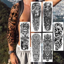 Manga de arte corporal a prueba de agua, Tatuajes Temporales, pegatina 3D falsa, brazo completo, tótem negro sulll, búho, Lobo, rosa, tatuajes para mujeres, hombres, decoración 2024 - compra barato