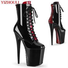 20 cm stiletto heels, lace-up soles, 8 inch nightclub show shoes, rounded head zip opening, bright ankle boots 2024 - buy cheap