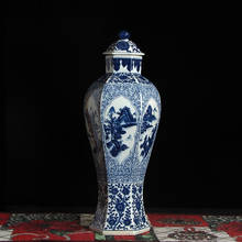 Jarra hexagonal de cerâmica, jarra vermelha, azul e branca, decoração de paisagem, vaso de cerâmica, artesanato, para sala de estar 2024 - compre barato