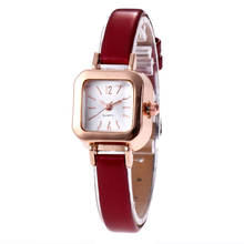 Relógio feminino visor quadrado liga metálica, relógio de quartzo pulseira de couro falso 2024 - compre barato