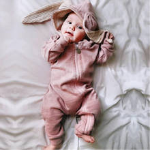 Macacão de algodão para bebês recém-nascidos, fantasia infantil de coelho com capuz para meninas e meninos, primavera e outono 2024 - compre barato