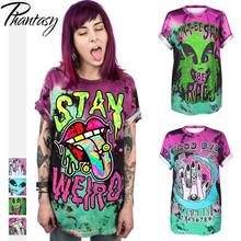 Phantasy-Camiseta con estampado de Alien Tie-Dye para mujer, camiseta de talla grande de manga corta, Top de longitud media para mujer, camiseta informal holgada con cuello redondo 2024 - compra barato