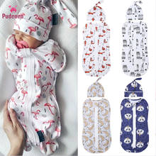 Pudcoco, модное хлопковое милое Пеленальное Одеяло с принтом для новорожденных, спальный мешок на молнии для маленьких мальчиков и девочек, шапка, одежда, 2 предмета, Размер 0-6 месяцев 2024 - купить недорого