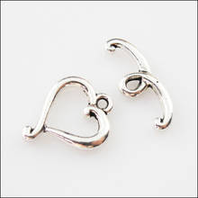 Мода 8 наборов тибетское серебро гладкое сердце круг браслет переключить застежки разъемы 2024 - купить недорого
