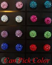 ijgh4 8mm fashion silver plated   Earrings Clay Disco Crystal Ball Stud Earring Mix Colors Rhinestone 2024 - buy cheap