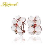 Ajojewel White Enamel Flower Stud Earrings With Colorful Crystals Zircon Stones High Quality Earing Women Costume Jewelry Bijoux 2024 - buy cheap