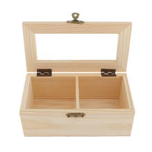 Caixa clássica de madeira inacabada com tampa de vidro, 2 grades para artesanato, hobbies e armazenamento doméstico 2024 - compre barato