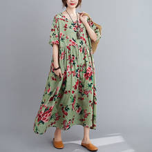 Vestido de verano holgado de lino y algodón para mujer, traje elegante de estilo Vintage con estampado Floral, talla grande, informal de viaje 2024 - compra barato