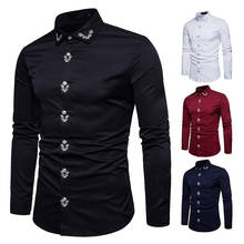 Camisa de manga larga para hombre, Camisa ajustada de estilo europeo y americano bordado, Color sólido, NX5298, 2020 2024 - compra barato