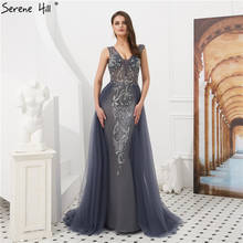 Serene Hill Grey Mermaid Deep V-neck Elegant Backless Evening Dresses 2022Sleeveless Crystal Beaded Fromal Party Gown BLA60805 2024 - buy cheap