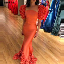 JaneVini 2020 Elegant Orange Mermaid Long Prom Dresses for Women Strapless Handmade Flowers Half Sleeves Satin Prom Party Gowns 2024 - buy cheap