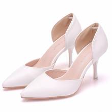 2019 primavera e verão nova 7 cm moda grande tamanho sandálias stiletto apontou sapatos de casamento único branco feminino salto alto sapatos 2024 - compre barato