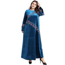 Vestidos bordados femininos de veludo para outono e inverno, roupas kaftan turco para mulheres, vestido muçulmano 2024 - compre barato