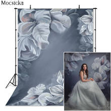 Mocsicka-Fondo de fotografía con flores blancas y grises, estilo dibujado a mano, retrato de niño, accesorios de decoración para estudio, Baby Shower 2024 - compra barato