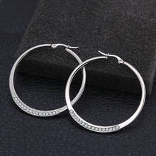 crystal Steel Big Circle Hoop Earrings Modern Smooth Round Creole Loop Earring Girl Indian Earrings Stainless Jewelry Woman 2024 - buy cheap