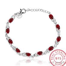 LEKANI-Pulseras de topacio rojo para mujer, pulsera de plata de ley 925 auténtica con piedras preciosas rojas profundas para regalo de cumpleaños de Estudiante 2024 - compra barato