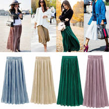 Women Silky Long Maxi Skirts Pink Purple Green Silver Yellow Pleated Skirt 2024 - buy cheap