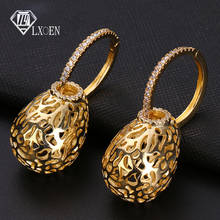 LXOEN Luxury Vintage Round Big Hoop Earrings with Zirconia Gold Color Women Hoops Earings Fashion India Africa Jewelry Gifts 2024 - buy cheap