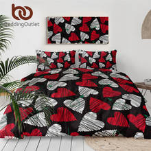 Conjunto de cama para casais desenhado à mão, corações, amor, vermelho, branco, capa de edredom, casais, 3 peças, presente de dia dos namorados 2024 - compre barato