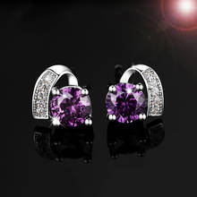 Серьги-гвоздики с геометрическим кристаллом циркония, простые серьги с фиолетовым белым камнем, ювелирные изделия для женщин, крошечные серьги-гвоздики для пирсинга 2024 - купить недорого