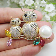 Vintage Multi-color Owl Bird Pearl Woman Brooch Pin Animal Zircon Crystal Woman Accessories 2024 - buy cheap