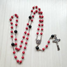 Cruz católica qigo, pedra vermelha, colar longo de rosário para mulheres 2024 - compre barato